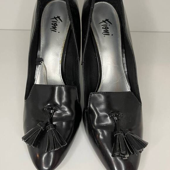 Fioni Shiny Black Tassel High Heel Pumps Size 8 - Picture 2 of 7